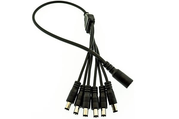 6-vägs svart splitter/fördelningskabel 2,1mm DC-plugg