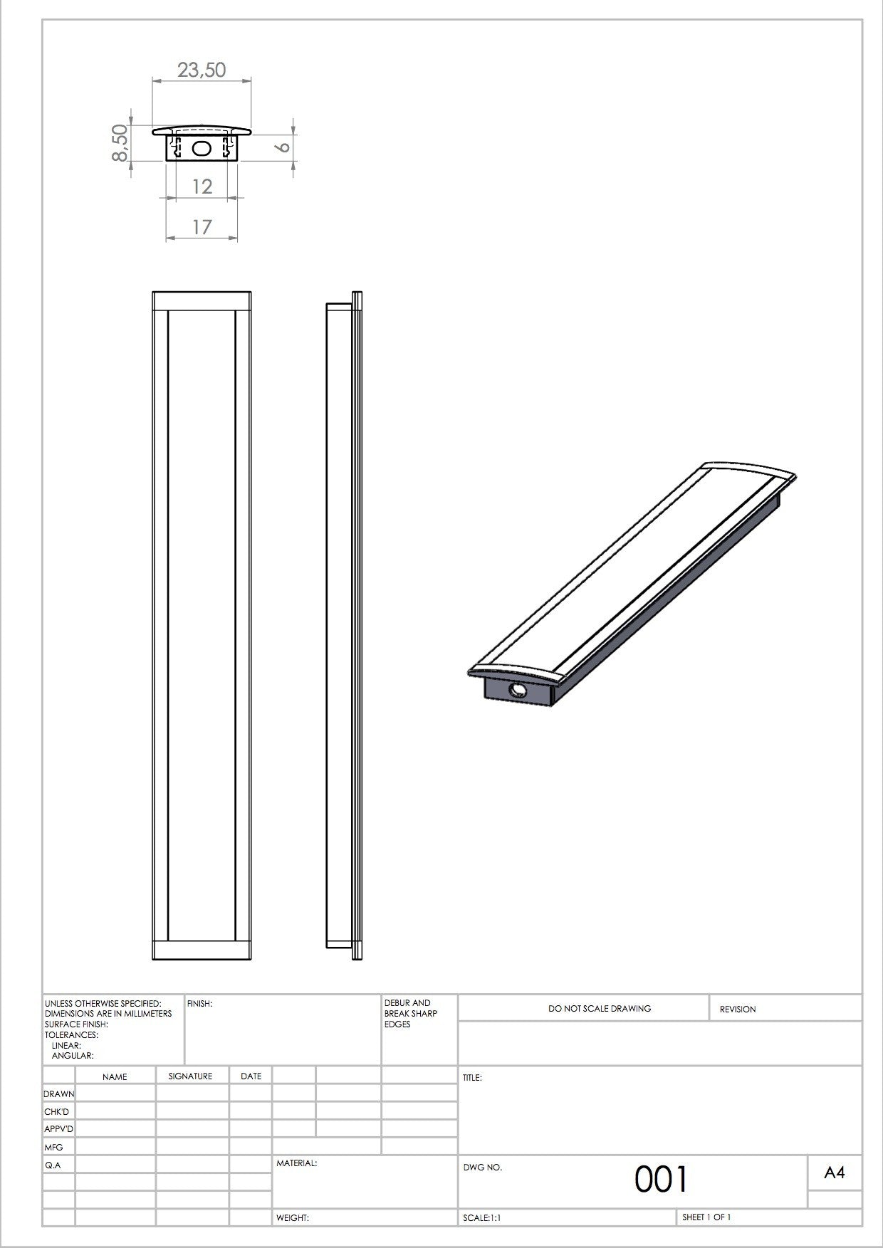 MLP001 Aluprofil för infällnad