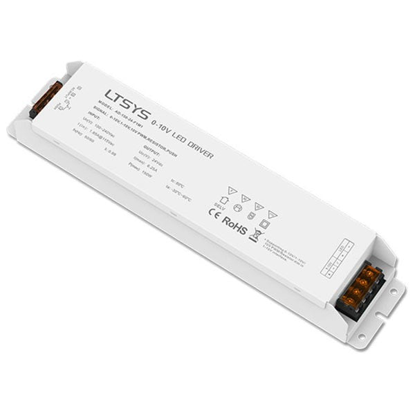 Dimbar LED-transformator 150 W 24 V DC med vitt avlångt hölje och anslutningsplintar | Molectric