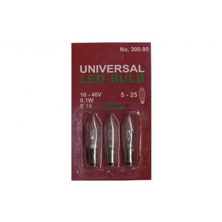 Universal LED E10 Klar 3-Pack