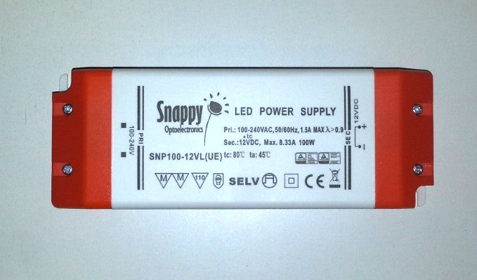 12 Volt transformator 100 Watt med skruvplint