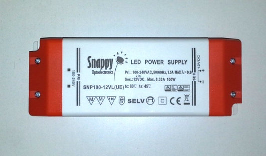 12 Volt transformator 100 Watt med skruvplint