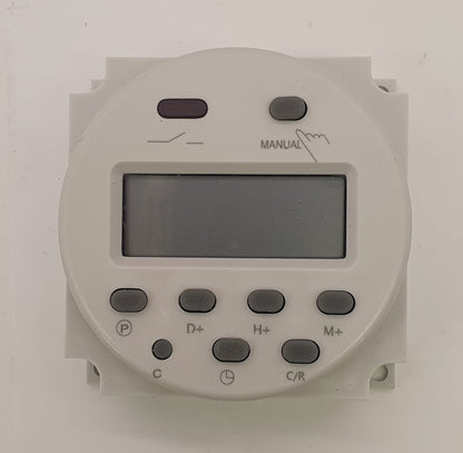 Digital 12 V 7-dagarstimer med ljusgrå front, LCD-display och programmeringsknappar | Molectric