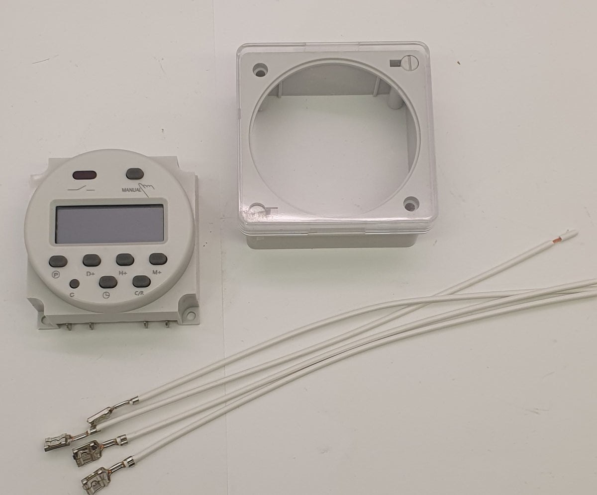 Digital 12 V-timer med separat transparent kåpa och anslutningskablar med flatstiftskontakter | Molectric