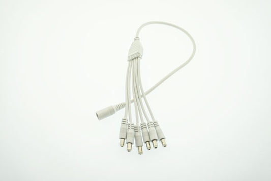 6-vägs vit splitter/fördelningskabel 2,1mm DC-plugg