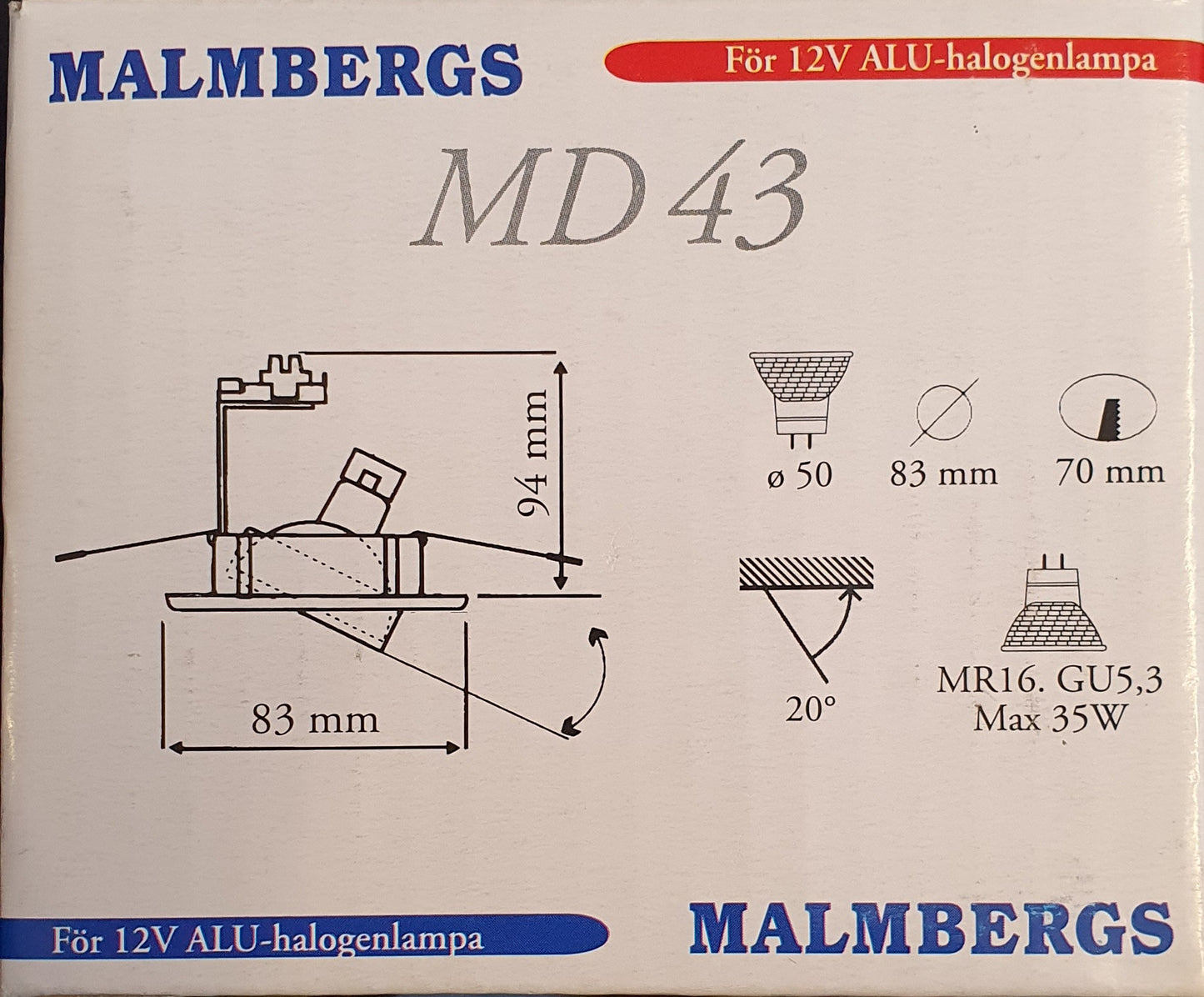 Downlight. komplett armatur med ljuskälla MR16 eller GU5