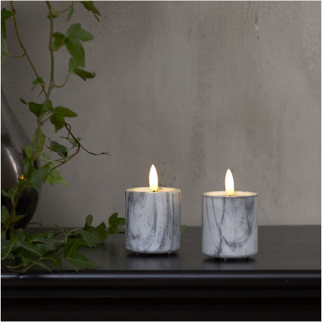 LED BLOCKLJUS 2-PACK FLAMME MARBLE