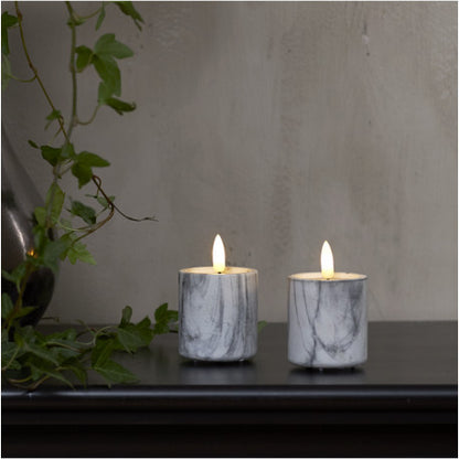 LED BLOCKLJUS 2-PACK FLAMME MARBLE